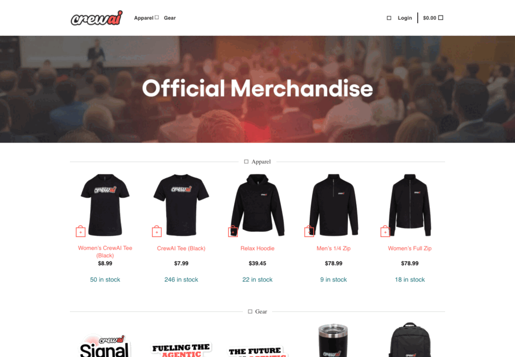 The CrewAI employee store — branded swag, built and fulfilled by Prodigy Promos