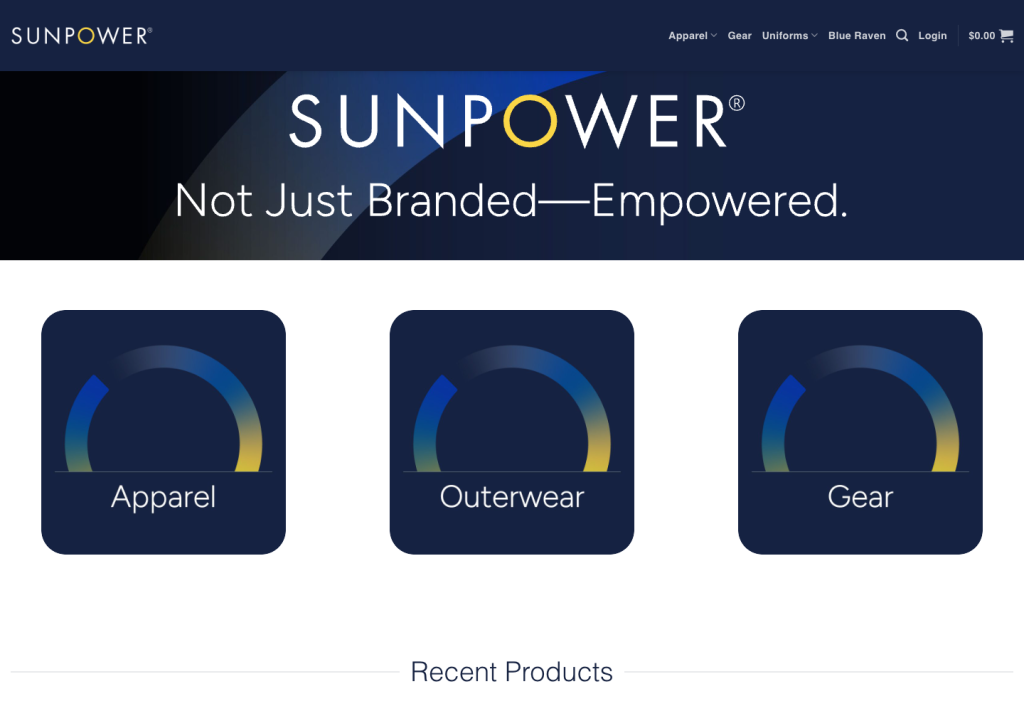 The SunPower company store — uniforms, apparel, and gear, built and fulfilled by Prodigy Promos